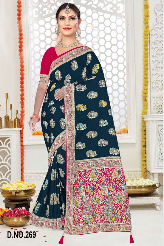 Amrah Wholesale Reva Kasturi Nylone Sattin Swaroski Vol 2 Satin Contrast Pallu Saree - Amrah Wholesale