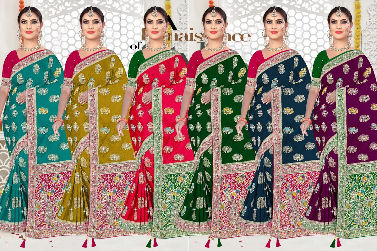 Amrah Wholesale Reva Kasturi Nylone Sattin Swaroski Vol 2 Satin Contrast Pallu Saree - Amrah Wholesale