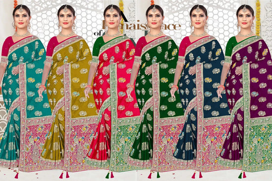 Amrah Wholesale Reva Kasturi Nylone Sattin Swaroski Vol 2 Satin Contrast Pallu Saree - Amrah Wholesale