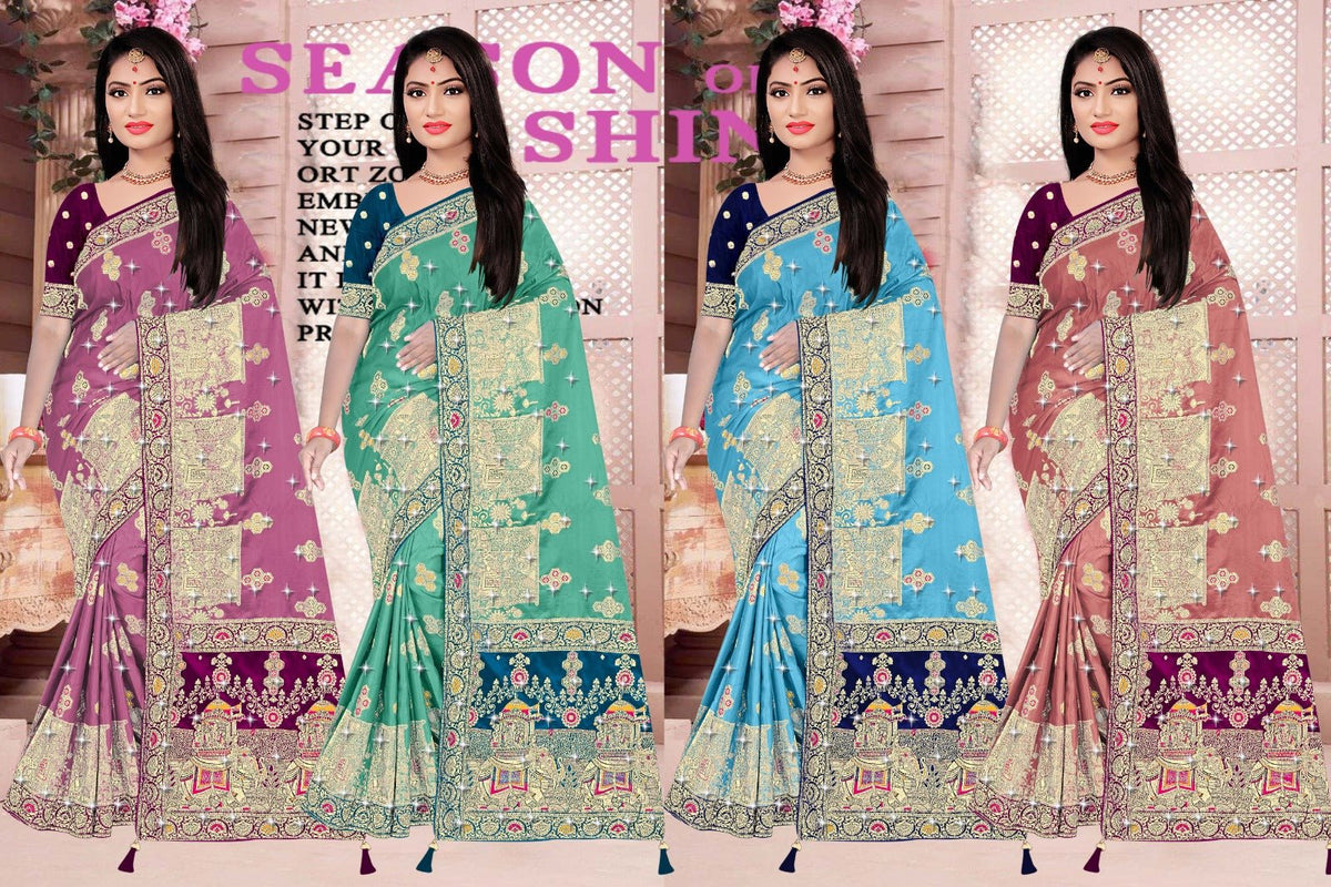 Amrah Wholesale Reva Panghat Nylone Sattin Swaroski Vol 2 Satin Saree - Amrah Wholesale