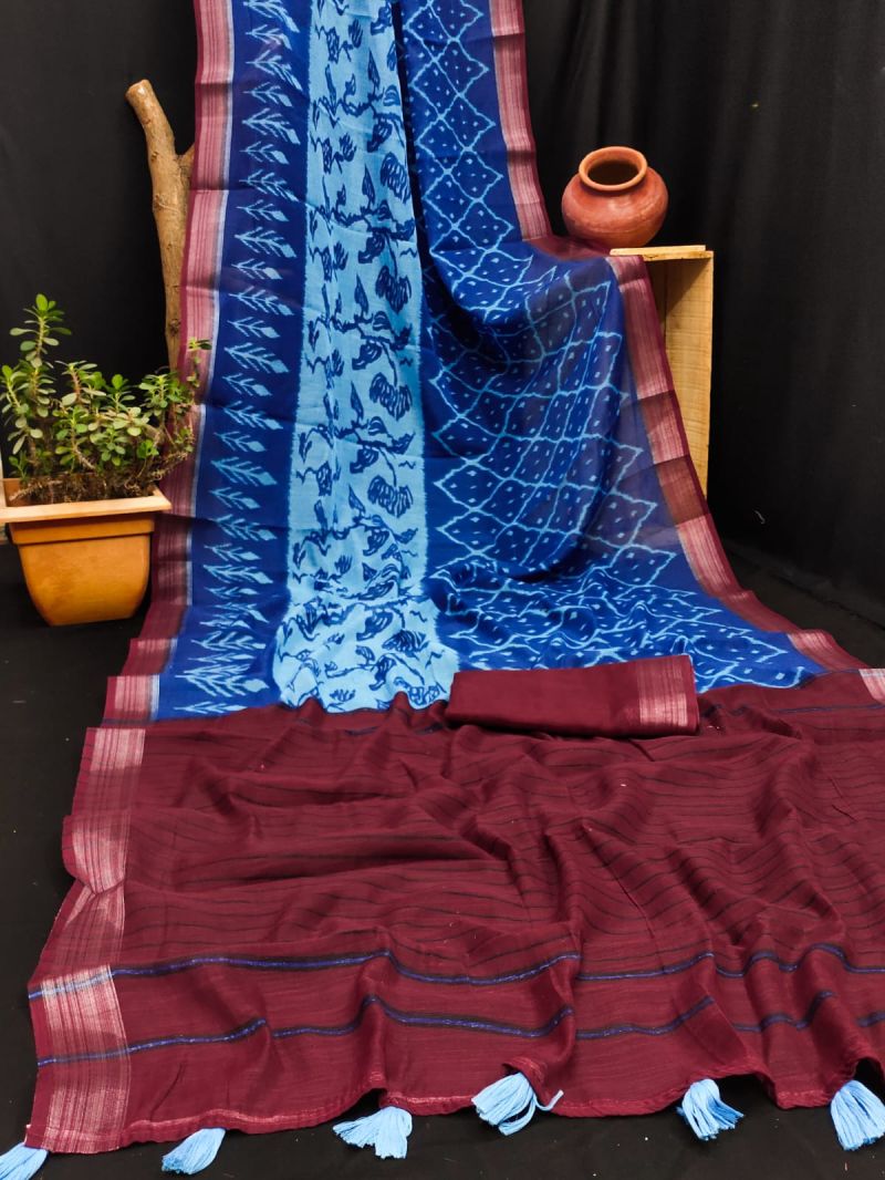 Amrah Wholesale Rockstar Vol 1 Cotton Ikkat Printed Zari Border Saree - Amrah Wholesale