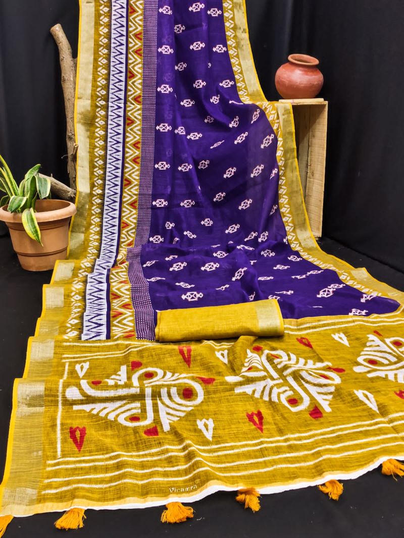 Amrah Wholesale Rockstar Vol 1 Cotton Ikkat Printed Zari Border Saree - Amrah Wholesale