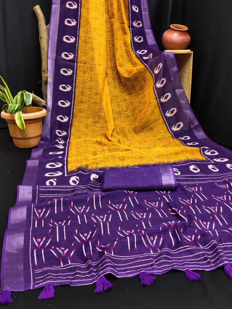 Amrah Wholesale Rockstar Vol 1 Cotton Ikkat Printed Zari Border Saree - Amrah Wholesale