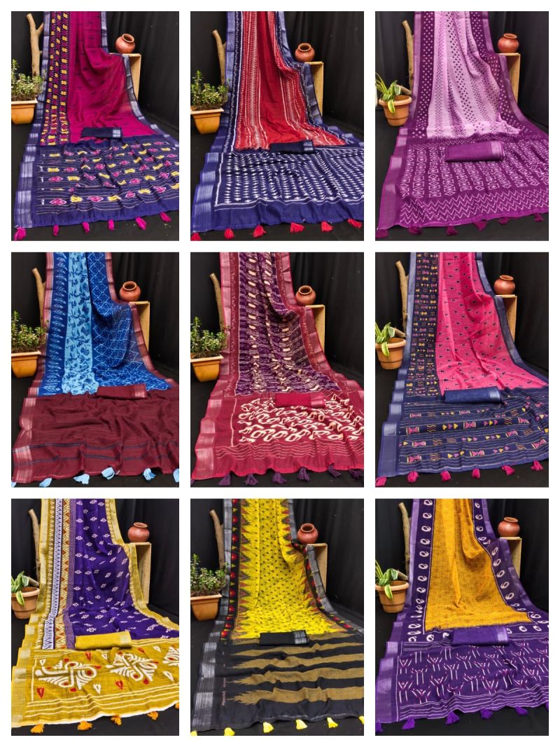 Amrah Wholesale Rockstar Vol 1 Cotton Ikkat Printed Zari Border Saree - Amrah Wholesale