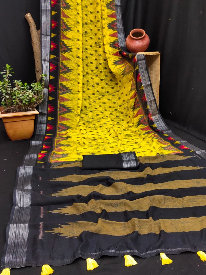 Amrah Wholesale Rockstar Vol 1 Cotton Ikkat Printed Zari Border Saree - Amrah Wholesale