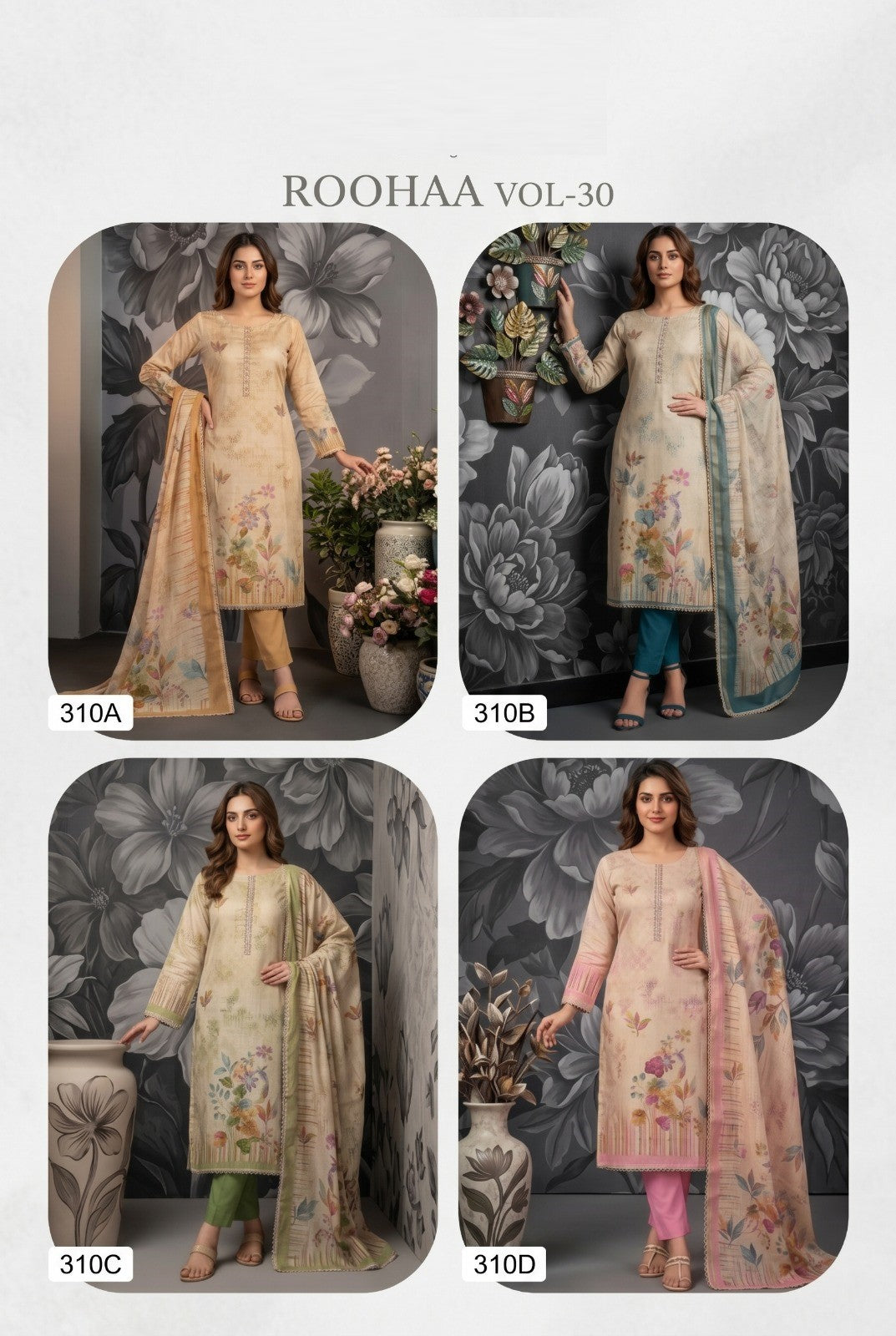 Amrah Wholesale Roohaa Vol 30 Cotton Kurti Pant Dupatta Set