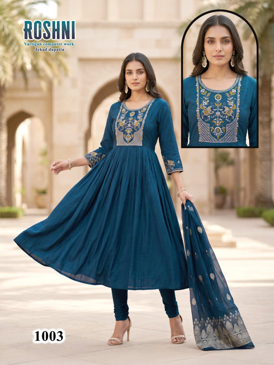 Amrah Wholesale Roshni D No 1001 To 08 Vatican Kurti Pant Dupatta Set - Amrah Wholesale