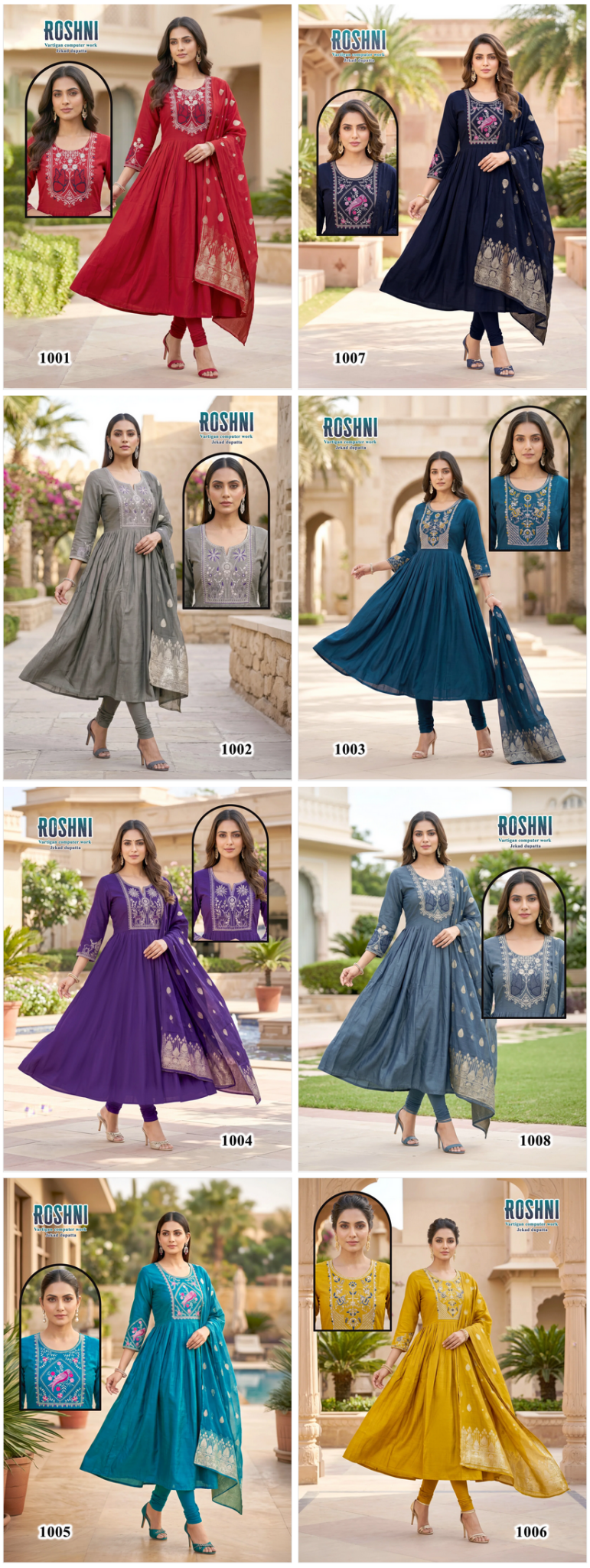 Amrah Wholesale Roshni D No 1001 To 08 Vatican Kurti Pant Dupatta Set - Amrah Wholesale