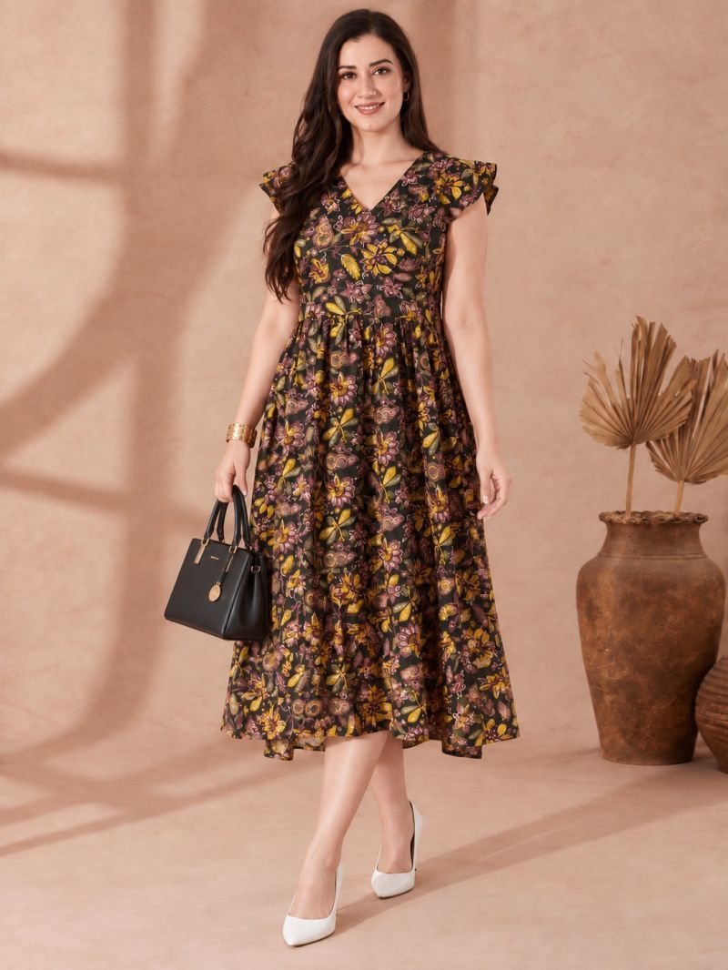 Amrah Wholesale S 5120 Yellow Cotton Blend Embossed Printed Kurti