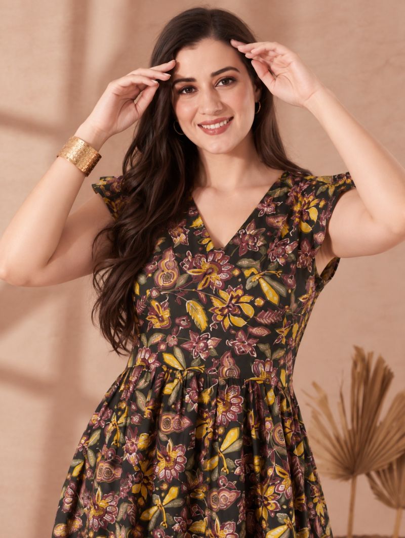 Amrah Wholesale S 5120 Yellow Cotton Blend Embossed Printed Kurti