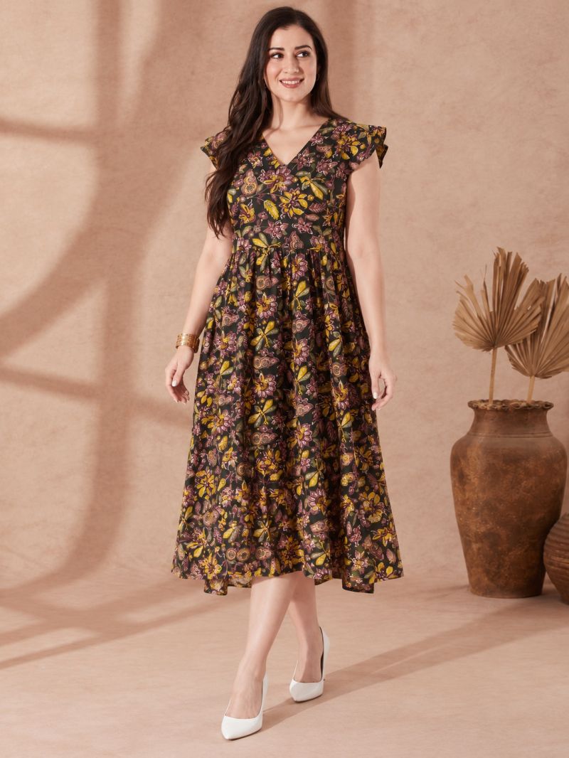 Amrah Wholesale S 5120 Yellow Cotton Blend Embossed Printed Kurti
