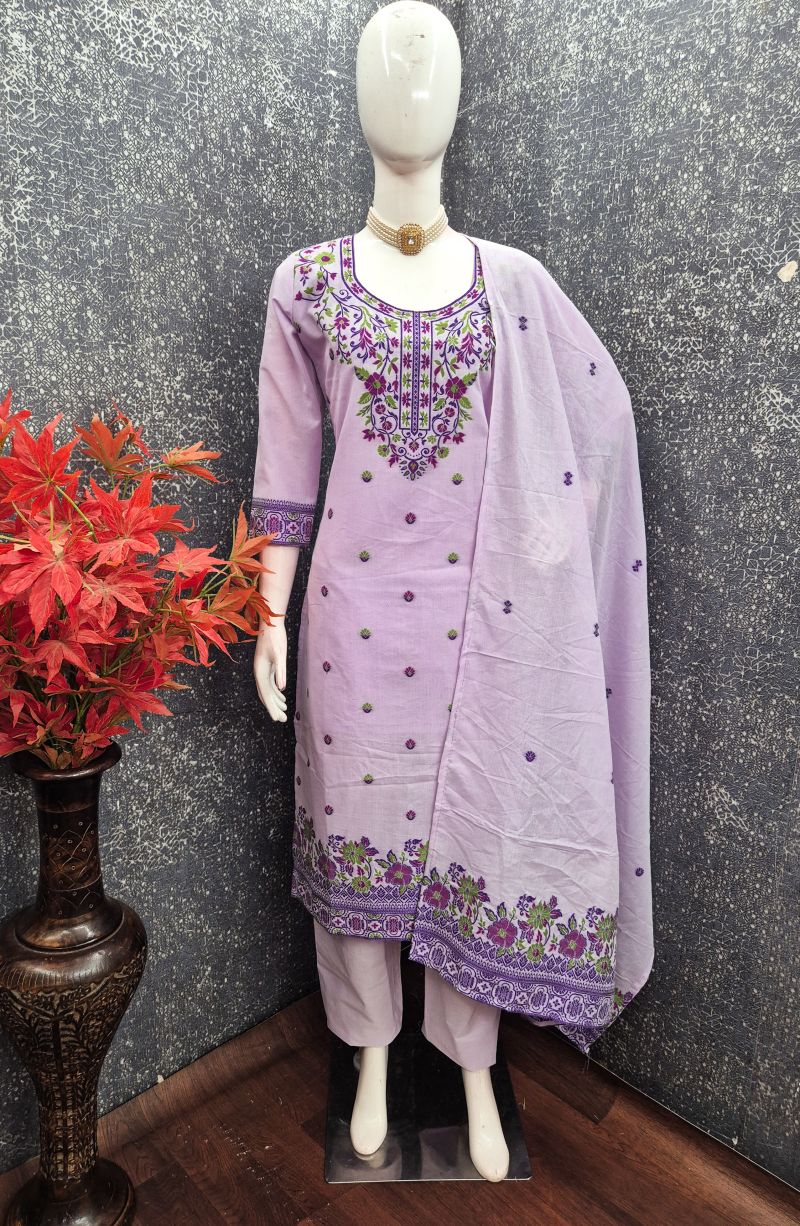 Amrah Wholesale Sa Gopi Cotton Jamdani Embroidered Kurti Pant Dupatta Set - Amrah Wholesale
