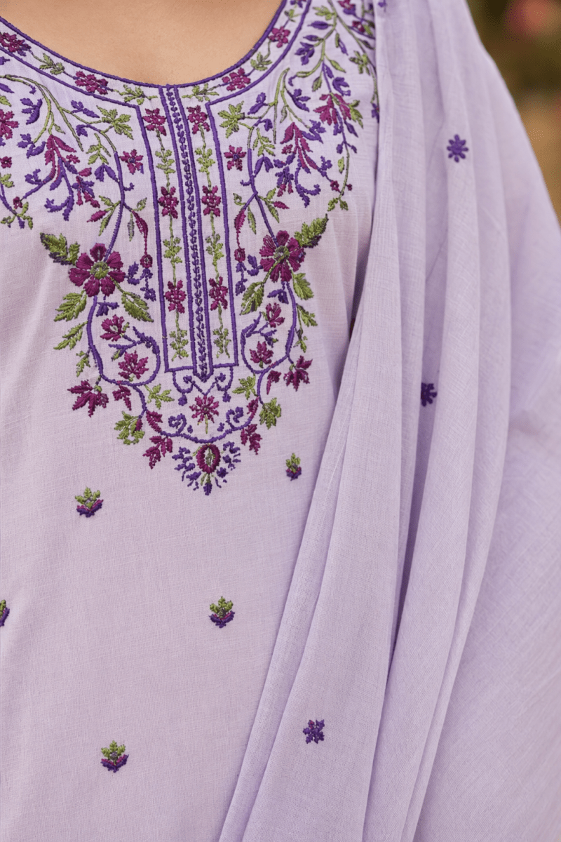 Amrah Wholesale Sa Gopi Cotton Jamdani Embroidered Kurti Pant Dupatta Set - Amrah Wholesale