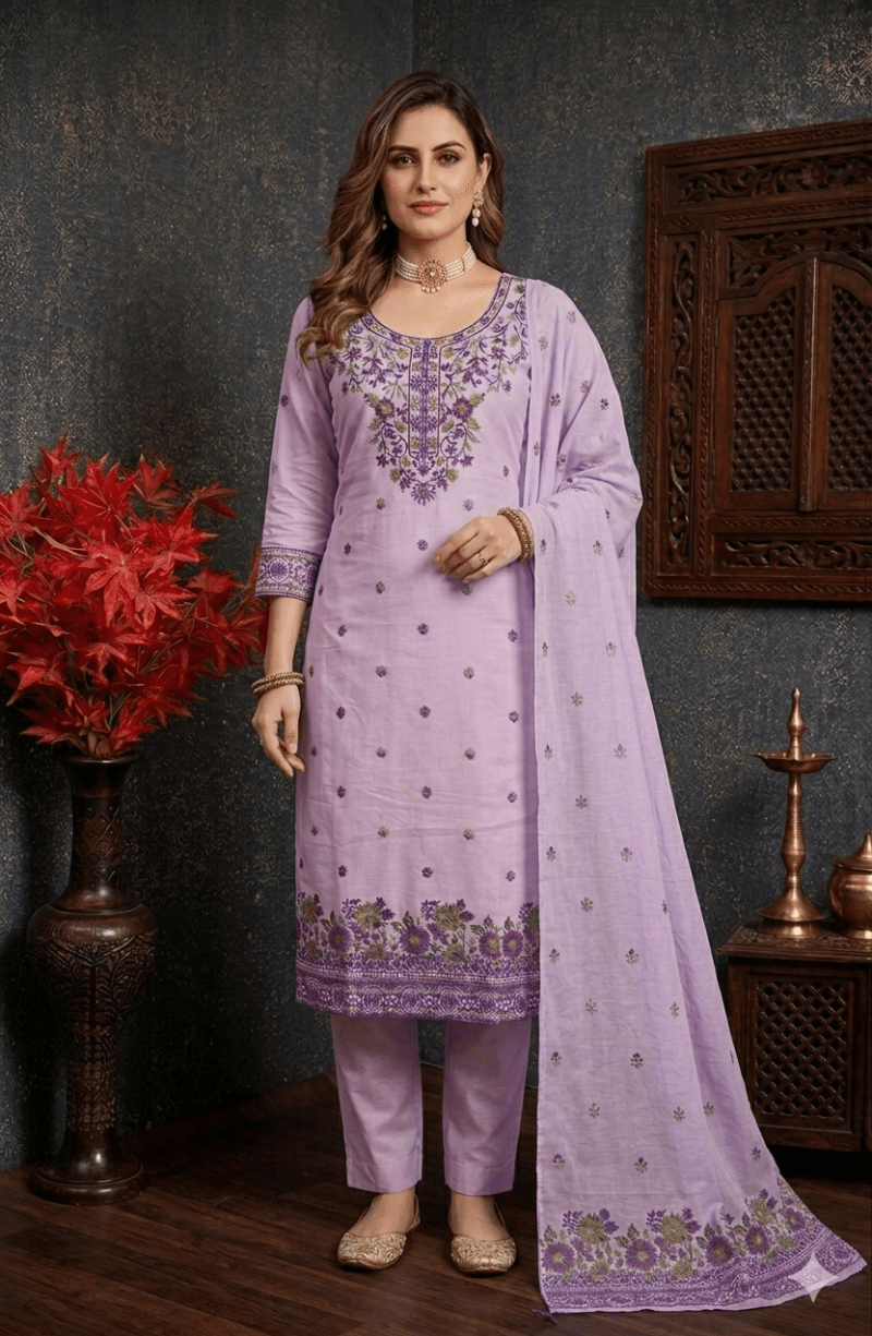 Amrah Wholesale Sa Gopi Cotton Jamdani Embroidered Kurti Pant Dupatta Set - Amrah Wholesale