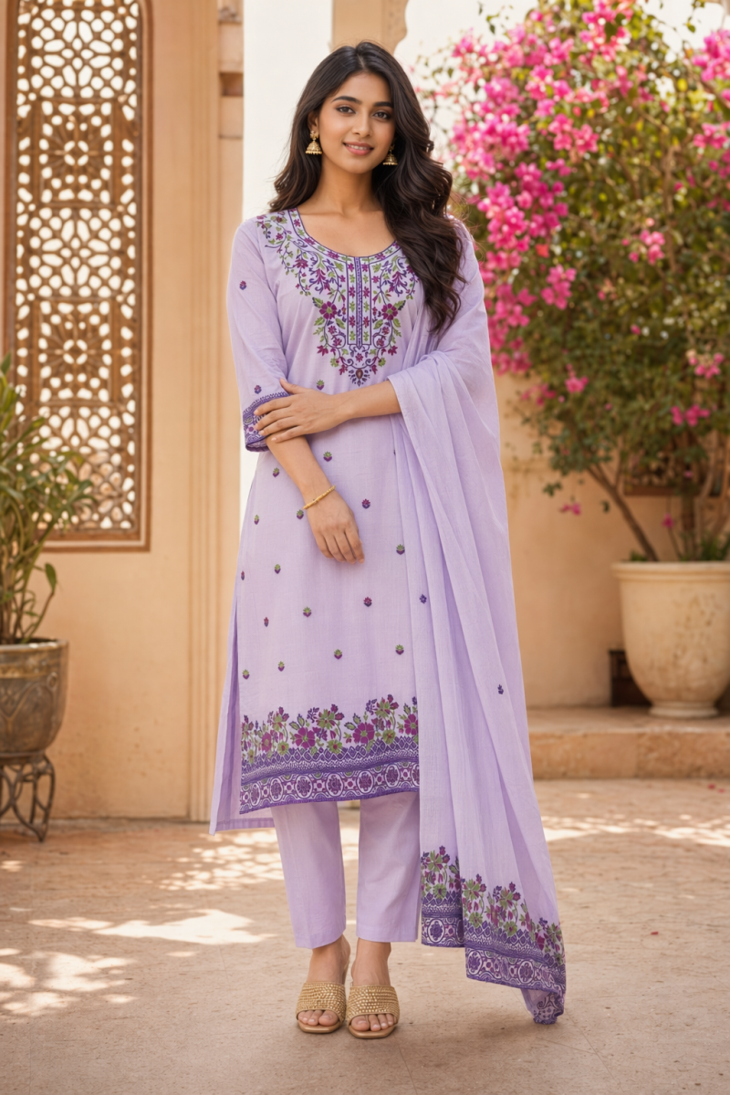 Amrah Wholesale Sa Gopi Cotton Jamdani Embroidered Kurti Pant Dupatta Set