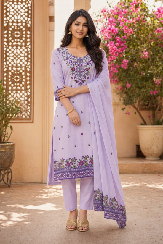 Amrah Wholesale Sa Gopi Cotton Jamdani Embroidered Kurti Pant Dupatta Set