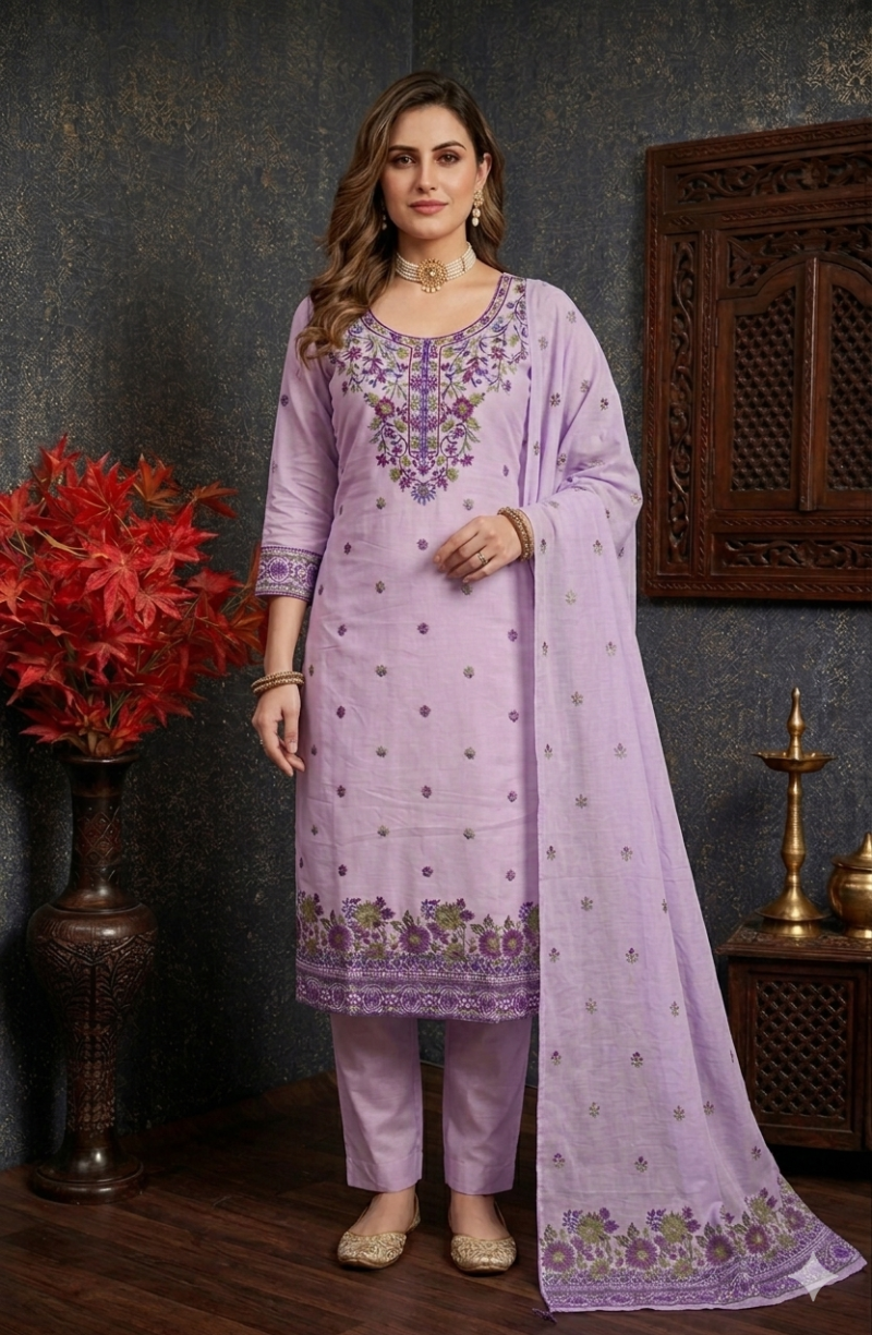 Amrah Wholesale Sa Gopi Cotton Jamdani Embroidered Kurti Pant Dupatta Set