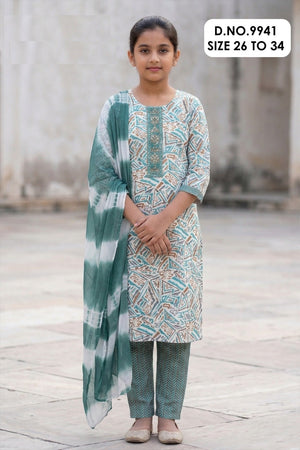 Amrah Wholesale Saachi 9941 Capsule Printed Kids Kurti Pant Dupatta Set - Amrah Wholesale