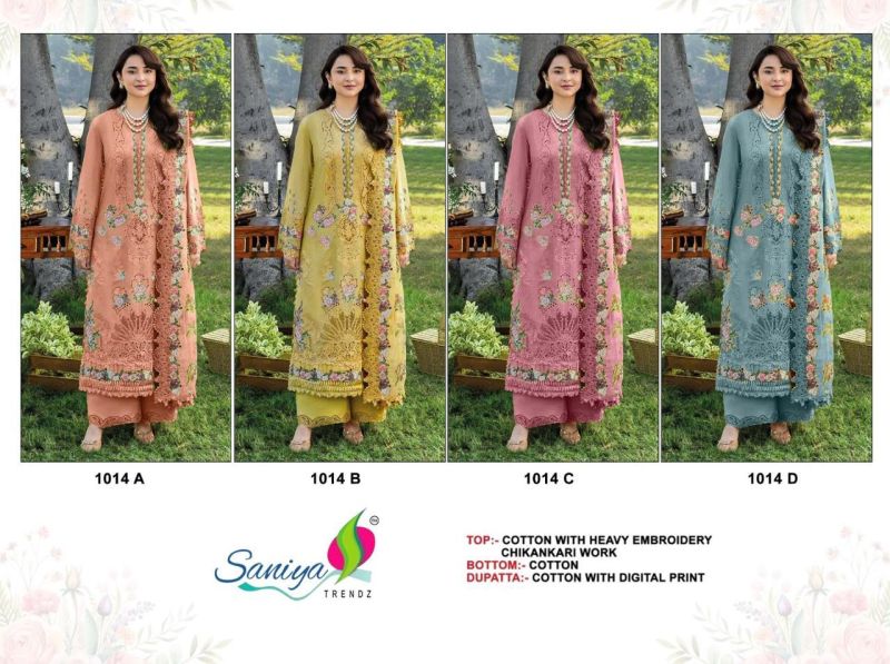 Saniya 1014 A To D Cotton Chikankari Suit