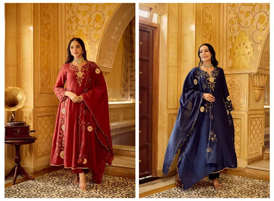 Amrah Wholesale Satdhara 01 Chanderi Silk Embroidered Kurti Pant Dupatta Set