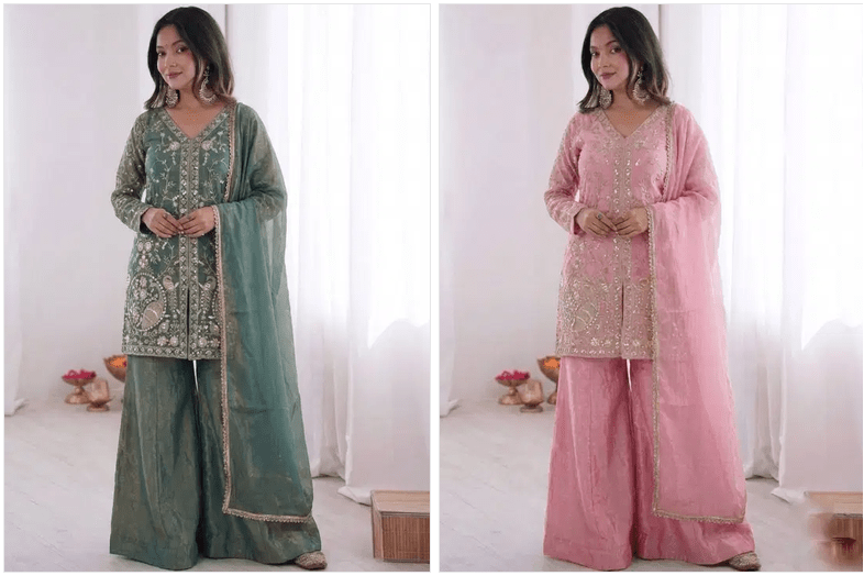 Amrah Wholesale Satkalini 01 Fendy Satin Embroidered Kurti Pant Dupatta Set - Amrah Wholesale