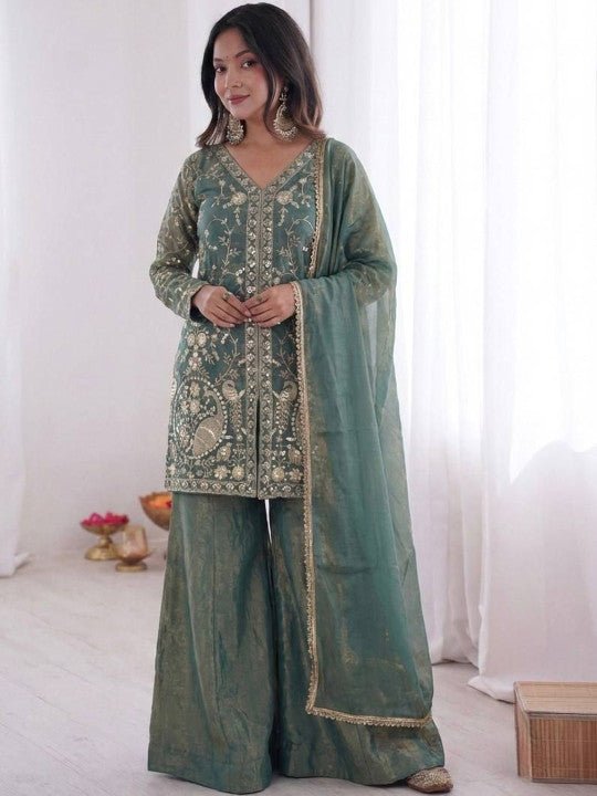 Amrah Wholesale Satkalini 01 Fendy Satin Embroidered Kurti Pant Dupatta Set - Amrah Wholesale