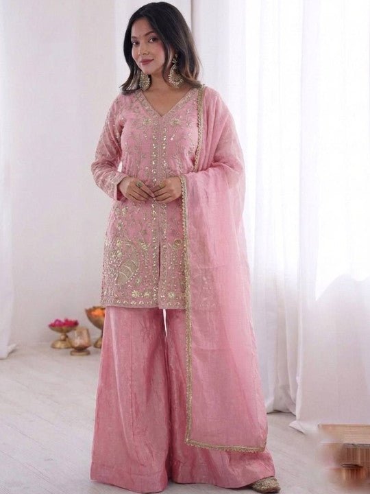Amrah Wholesale Satkalini 01 Fendy Satin Embroidered Kurti Pant Dupatta Set - Amrah Wholesale