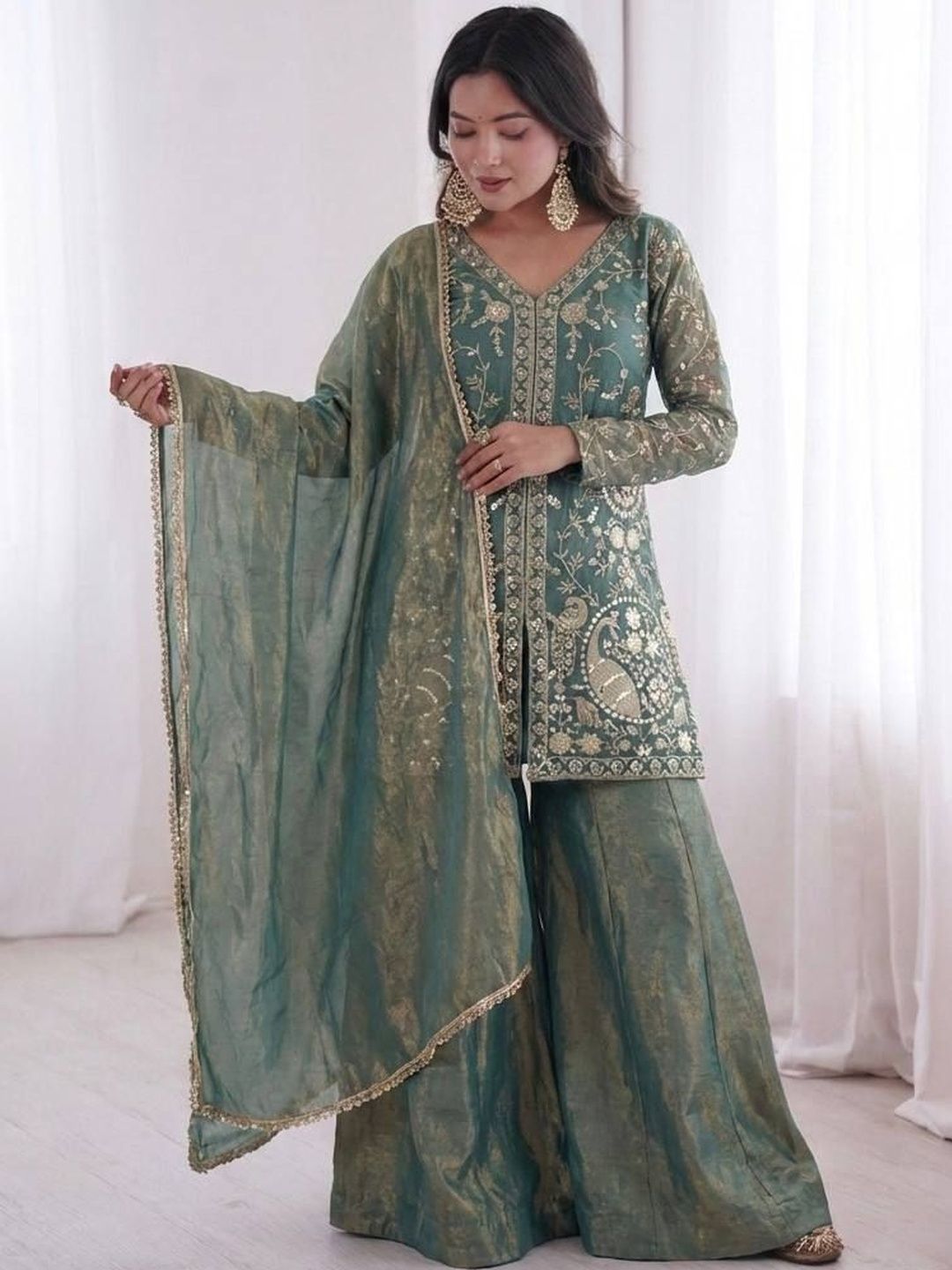 Amrah Wholesale Satkalini 01 Fendy Satin Embroidered Kurti Pant Dupatta Set - Amrah Wholesale
