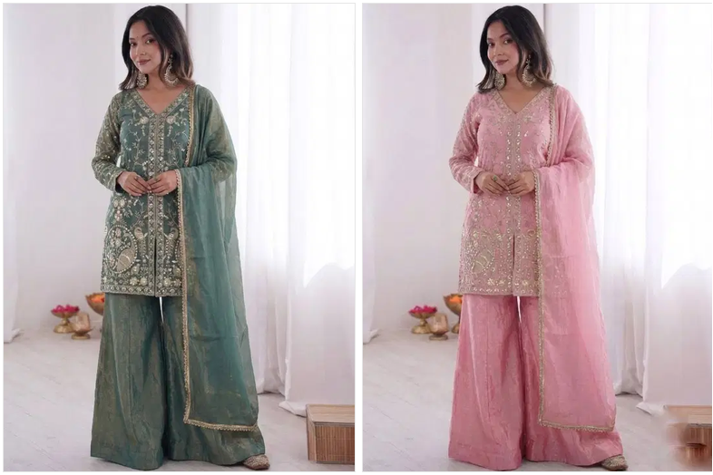 Amrah Wholesale Satkalini 01 Fendy Satin Embroidered Kurti Pant Dupatta Set
