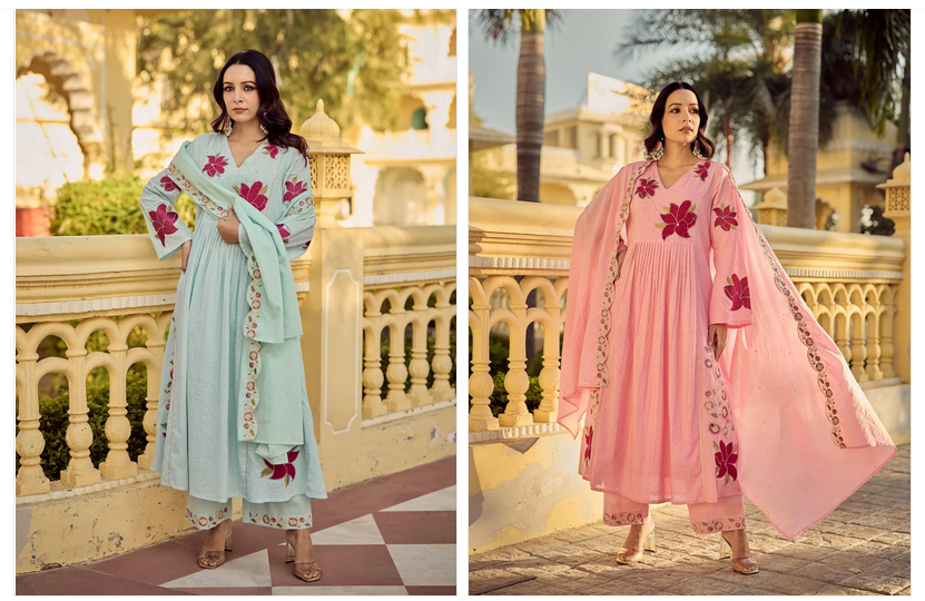 Amrah Wholesale Satkritee 01 Chanderi Embroidered Kurti Pant Dupatta Set