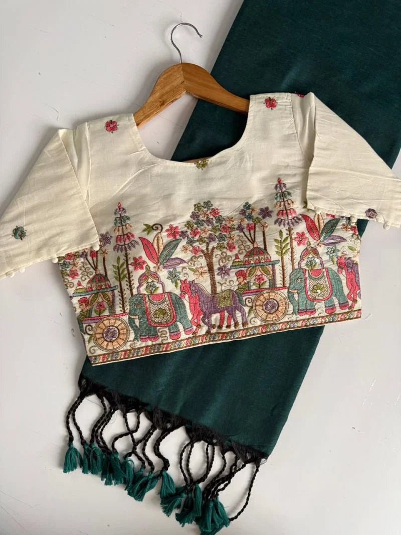 Amrah Wholesale Sccf Ready S Khadi Cotton Plain Saree with Embroidered Readymade Blouse Collection - Amrah Wholesale