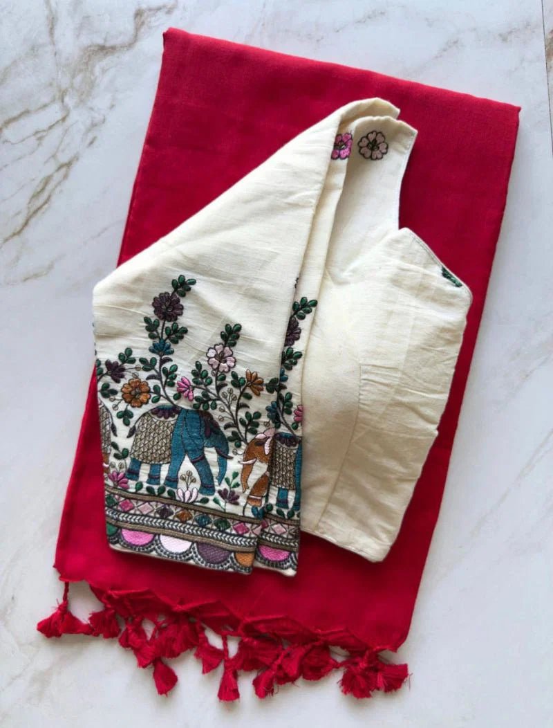 Amrah Wholesale Sccf Ready T Khadi Cotton Plain Saree with Embroidered Readymade Blouse Collection - Amrah Wholesale