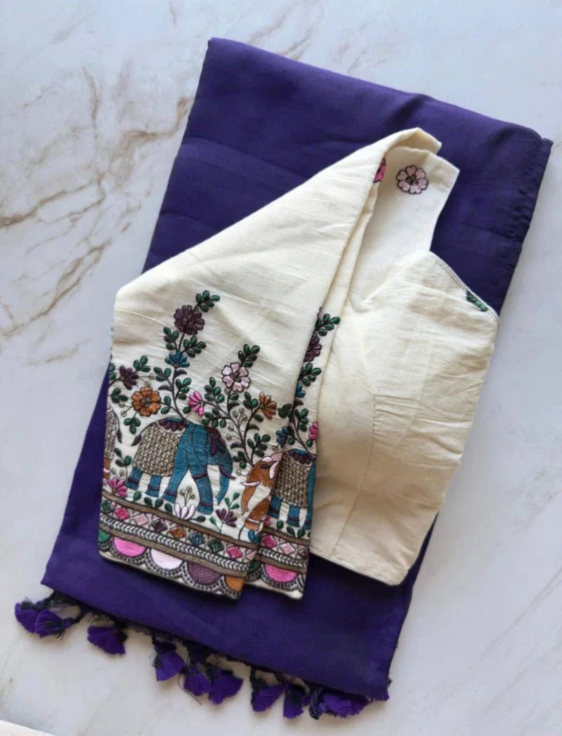 Amrah Wholesale Sccf Ready T Khadi Cotton Plain Saree with Embroidered Readymade Blouse Collection - Amrah Wholesale