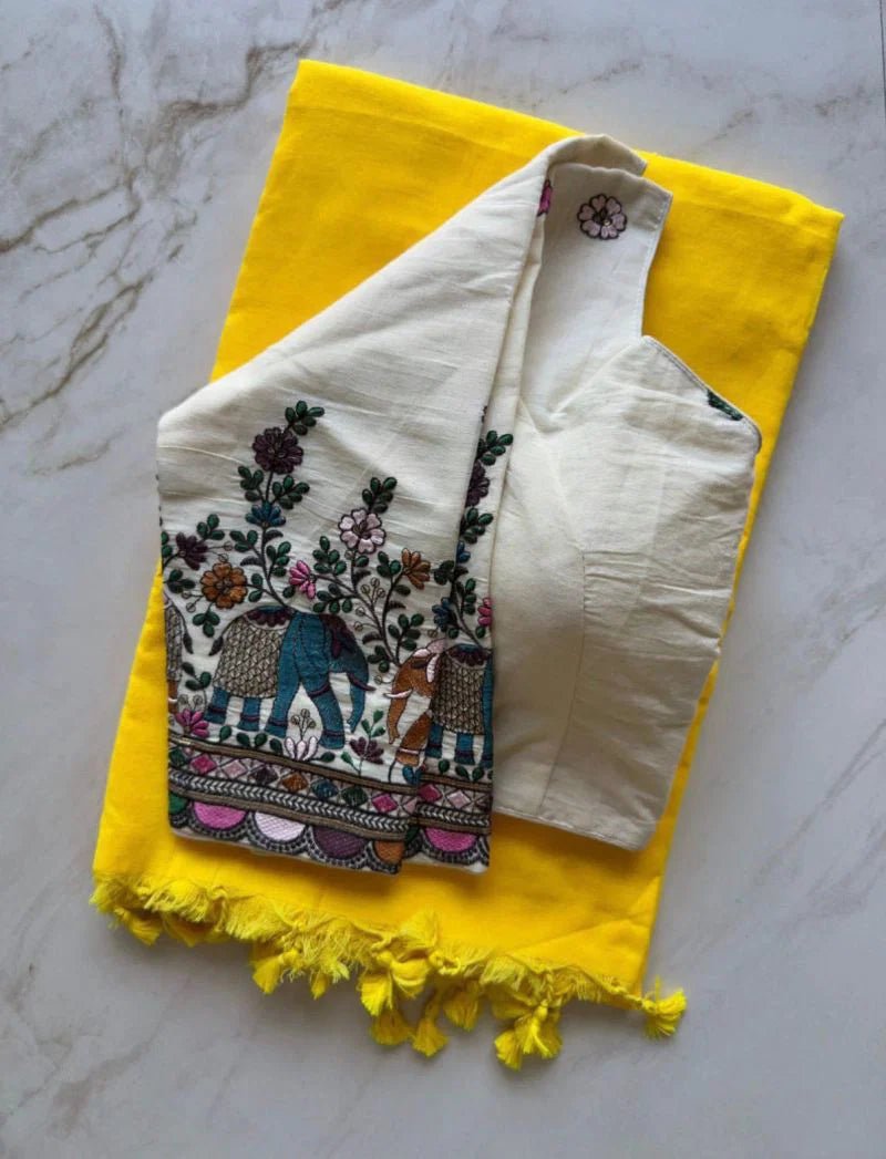 Amrah Wholesale Sccf Ready T Khadi Cotton Plain Saree with Embroidered Readymade Blouse Collection - Amrah Wholesale