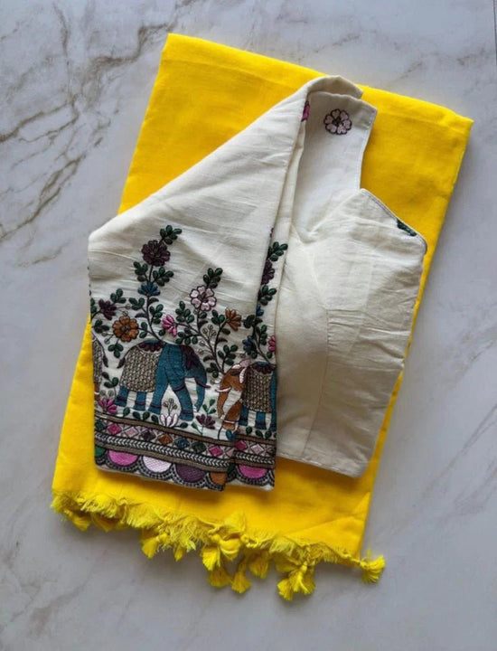 Amrah Wholesale Sccf Ready T Khadi Cotton Plain Saree with Embroidered Readymade Blouse Collection - Amrah Wholesale