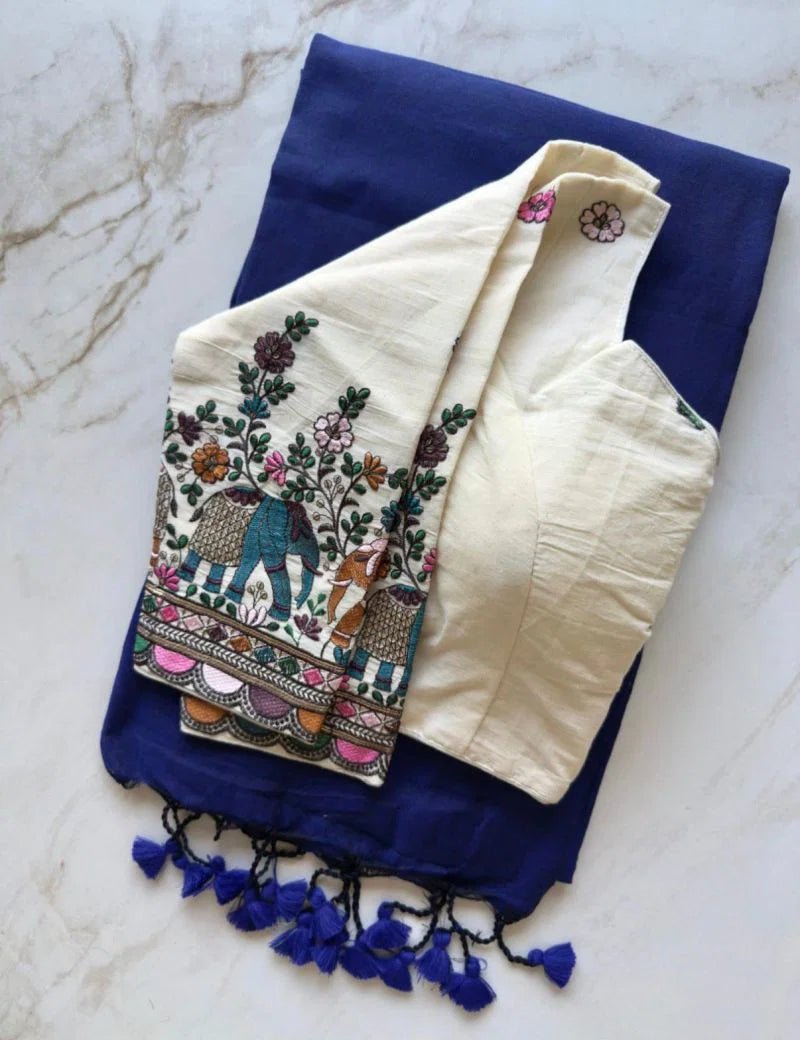 Amrah Wholesale Sccf Ready T Khadi Cotton Plain Saree with Embroidered Readymade Blouse Collection - Amrah Wholesale