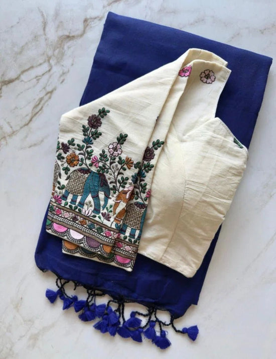 Amrah Wholesale Sccf Ready T Khadi Cotton Plain Saree with Embroidered Readymade Blouse Collection - Amrah Wholesale