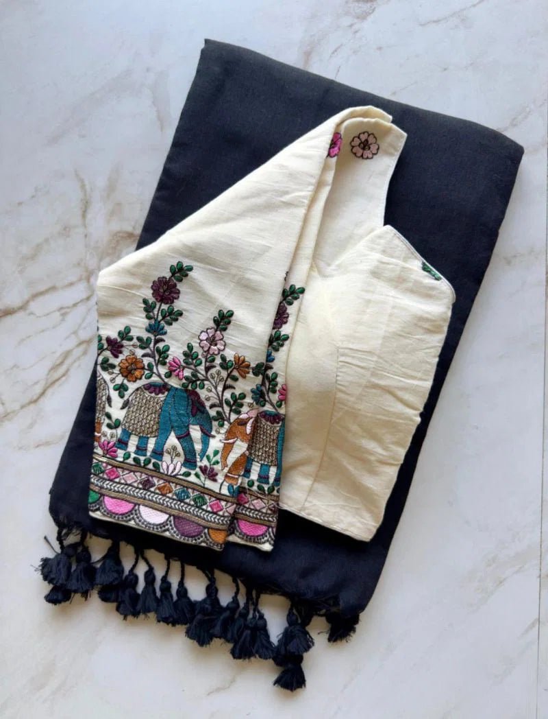Amrah Wholesale Sccf Ready T Khadi Cotton Plain Saree with Embroidered Readymade Blouse Collection - Amrah Wholesale