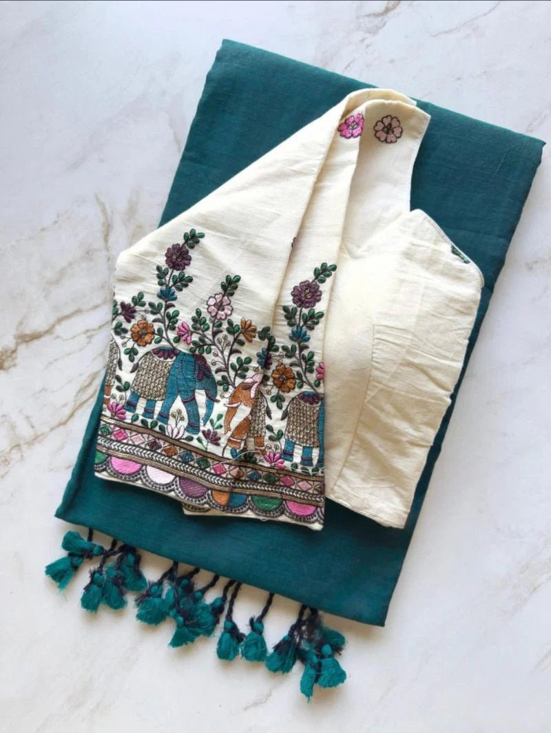 Amrah Wholesale Sccf Ready T Khadi Cotton Plain Saree with Embroidered Readymade Blouse Collection - Amrah Wholesale