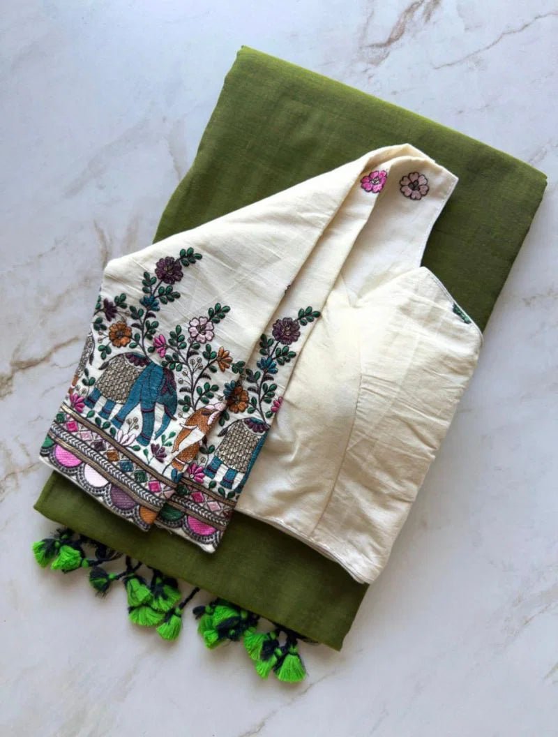 Amrah Wholesale Sccf Ready T Khadi Cotton Plain Saree with Embroidered Readymade Blouse Collection - Amrah Wholesale