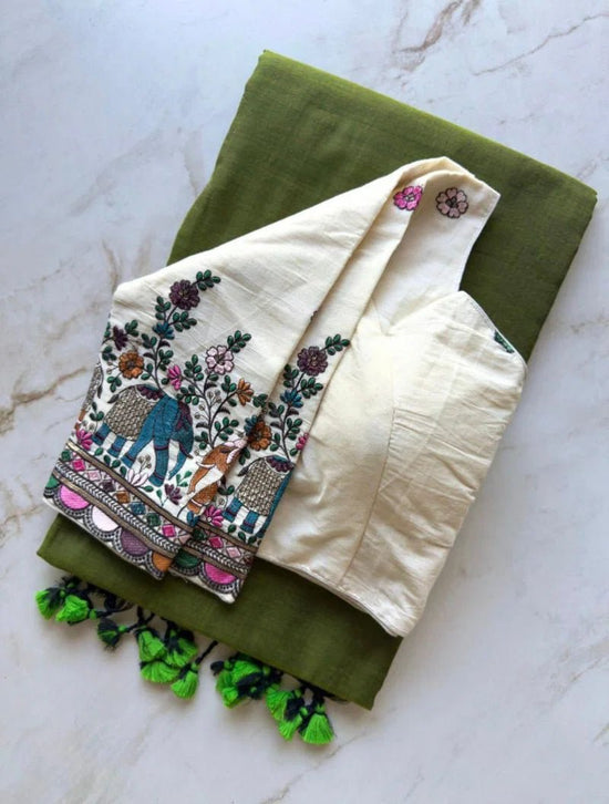 Amrah Wholesale Sccf Ready T Khadi Cotton Plain Saree with Embroidered Readymade Blouse Collection - Amrah Wholesale