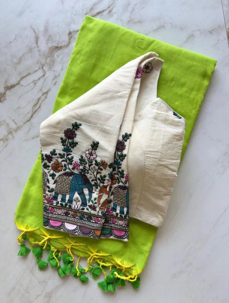 Amrah Wholesale Sccf Ready T Khadi Cotton Plain Saree with Embroidered Readymade Blouse Collection - Amrah Wholesale