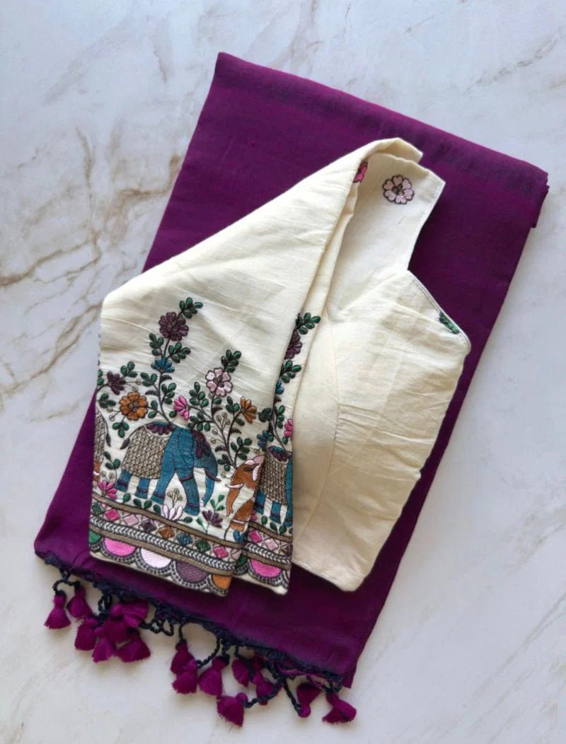 Amrah Wholesale Sccf Ready T Khadi Cotton Plain Saree with Embroidered Readymade Blouse Collection - Amrah Wholesale