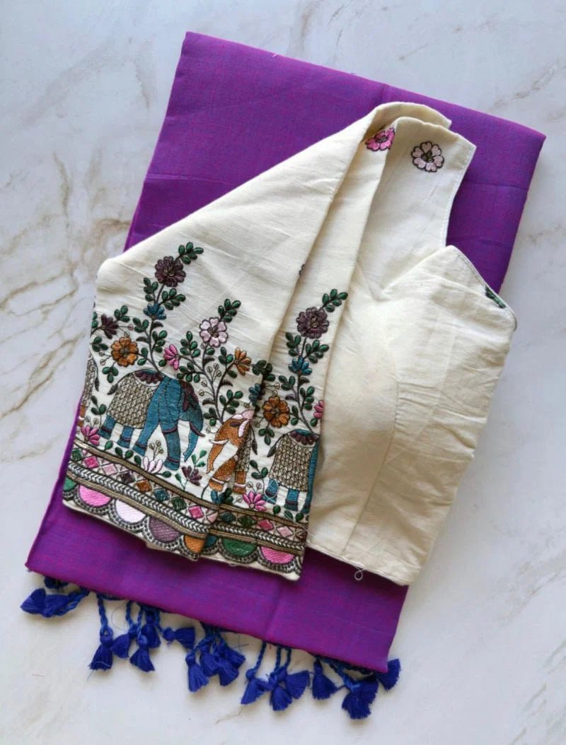 Amrah Wholesale Sccf Ready T Khadi Cotton Plain Saree with Embroidered Readymade Blouse Collection - Amrah Wholesale
