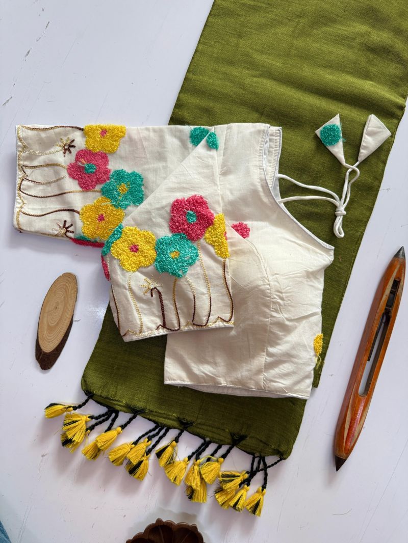 Amrah Wholesale Sccf Ready U Khadi Cotton Embroidered Saree with Ready-Made Blouse