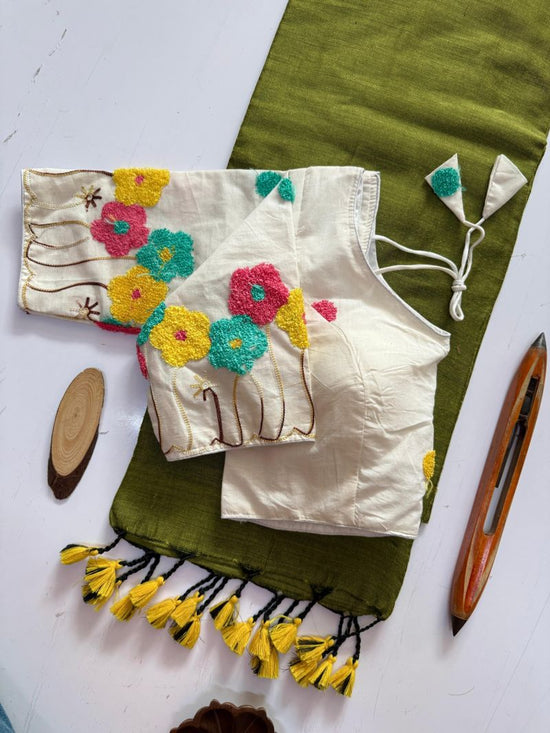 Amrah Wholesale Sccf Ready U Khadi Cotton Embroidered Saree with Ready-Made Blouse