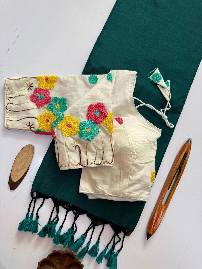 Amrah Wholesale Sccf Ready U Khadi Cotton Embroidered Saree with Ready-Made Blouse