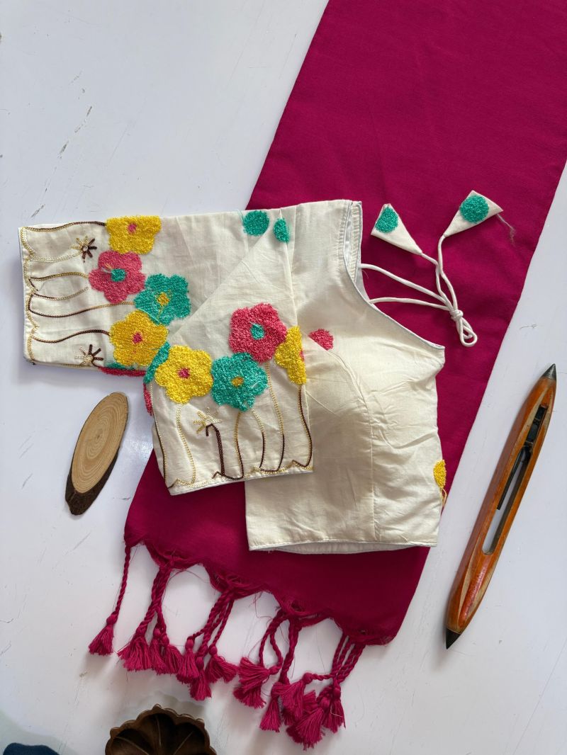 Amrah Wholesale Sccf Ready U Khadi Cotton Embroidered Saree with Ready-Made Blouse