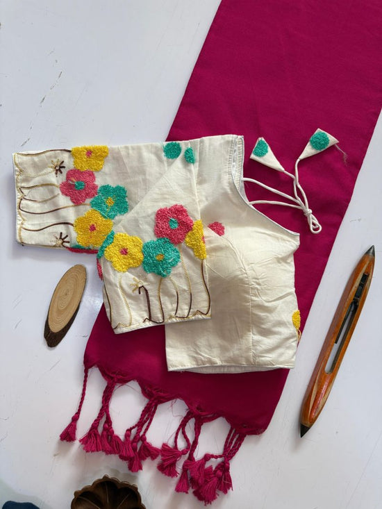Amrah Wholesale Sccf Ready U Khadi Cotton Embroidered Saree with Ready-Made Blouse