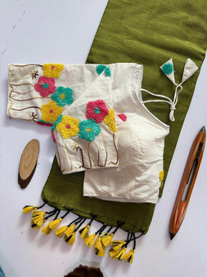 Amrah Wholesale Sccf Ready U Khadi Cotton Embroidered Saree with Ready-Made Blouse - Amrah Wholesale